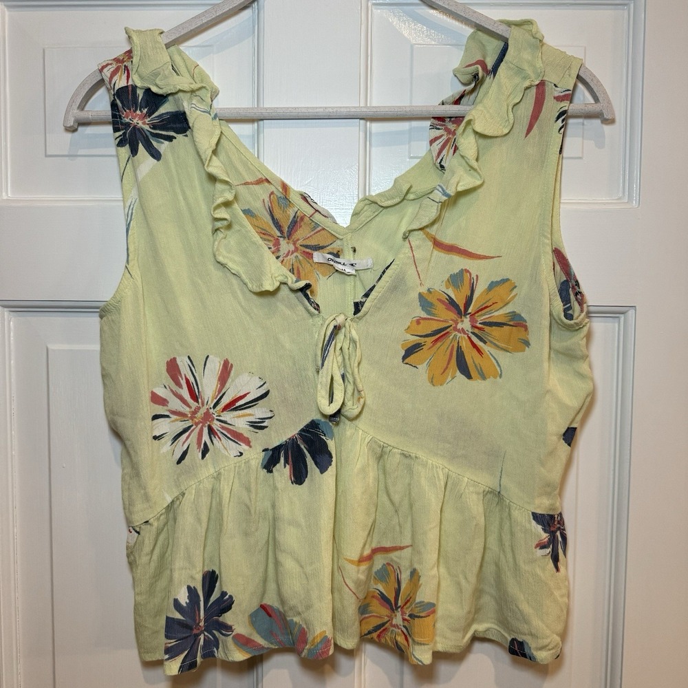 O'Neill Kayden Flutter Hem Light‎ Yellow Floral Tank Top Size M Surf